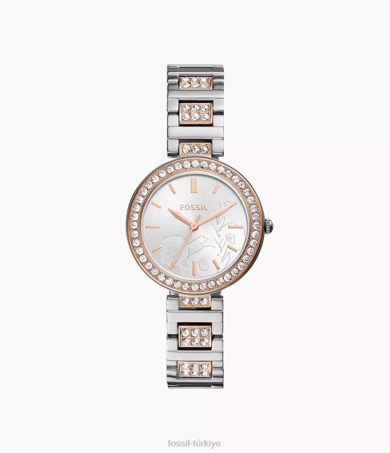 Fossil 6J04195 iki ton karli üç ibreli paslanmaz çelik saat kol saati kadınlar