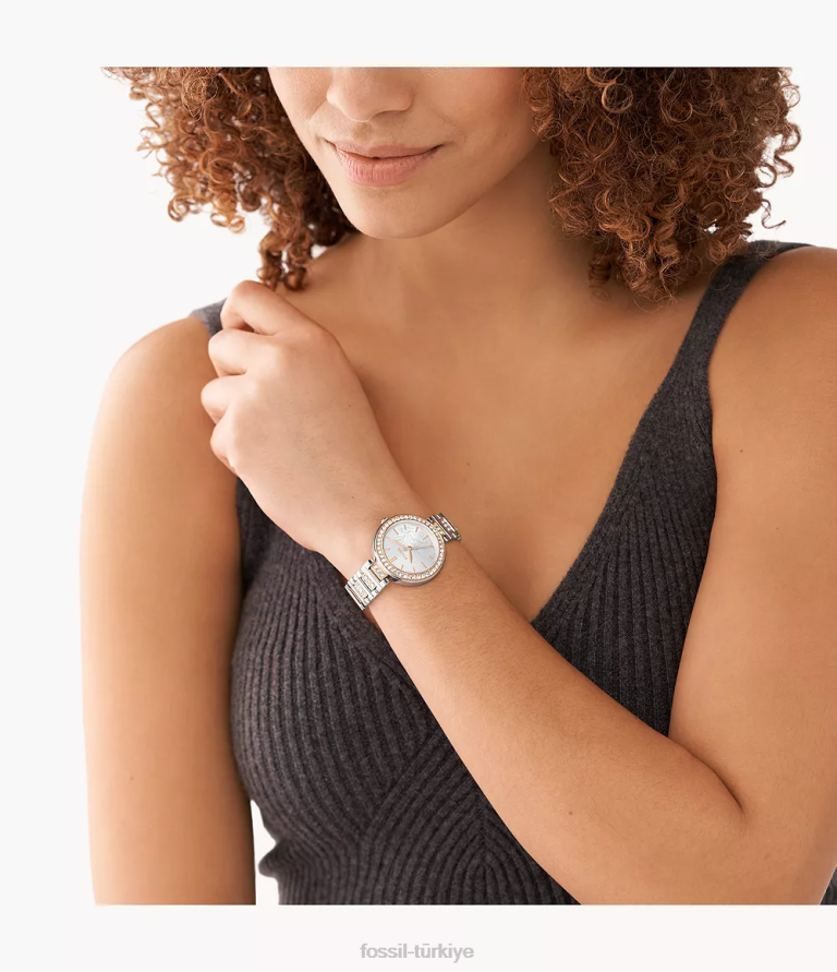 Fossil 6J04195 iki ton karli üç ibreli paslanmaz çelik saat kol saati kadınlar