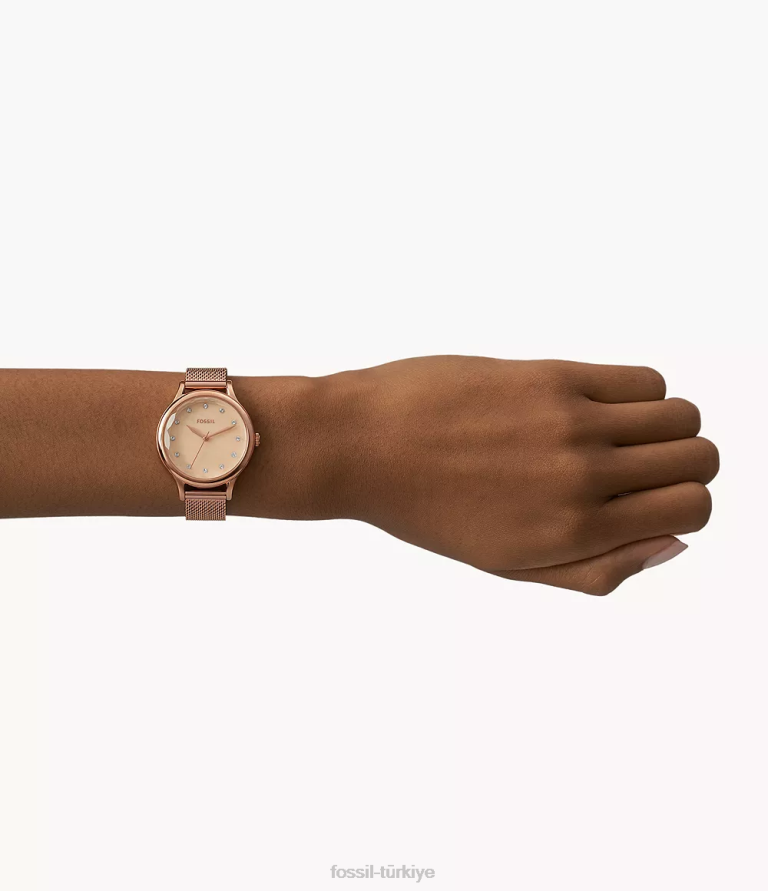Fossil 6J04203 gül altın tonu Laney üç ibreli paslanmaz çelik saat kol saati kadınlar