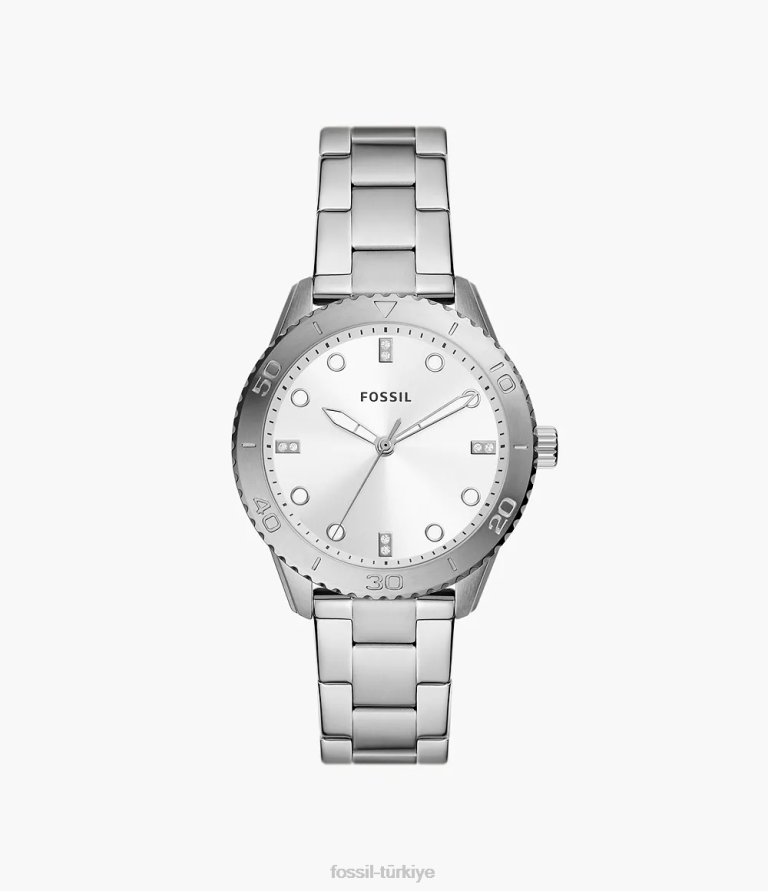 Fossil 6J04205 gümüş ton dayle üç ibreli paslanmaz çelik saat kol saati kadınlar