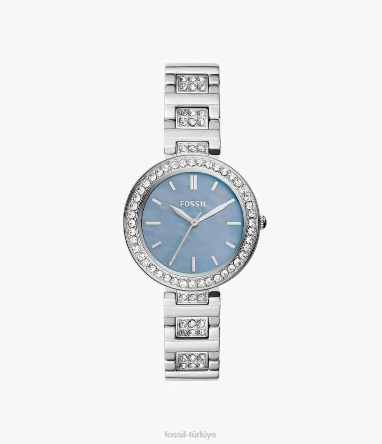 Fossil 6J04206 gümüş ton karli üç ibreli paslanmaz çelik saat kol saati kadınlar