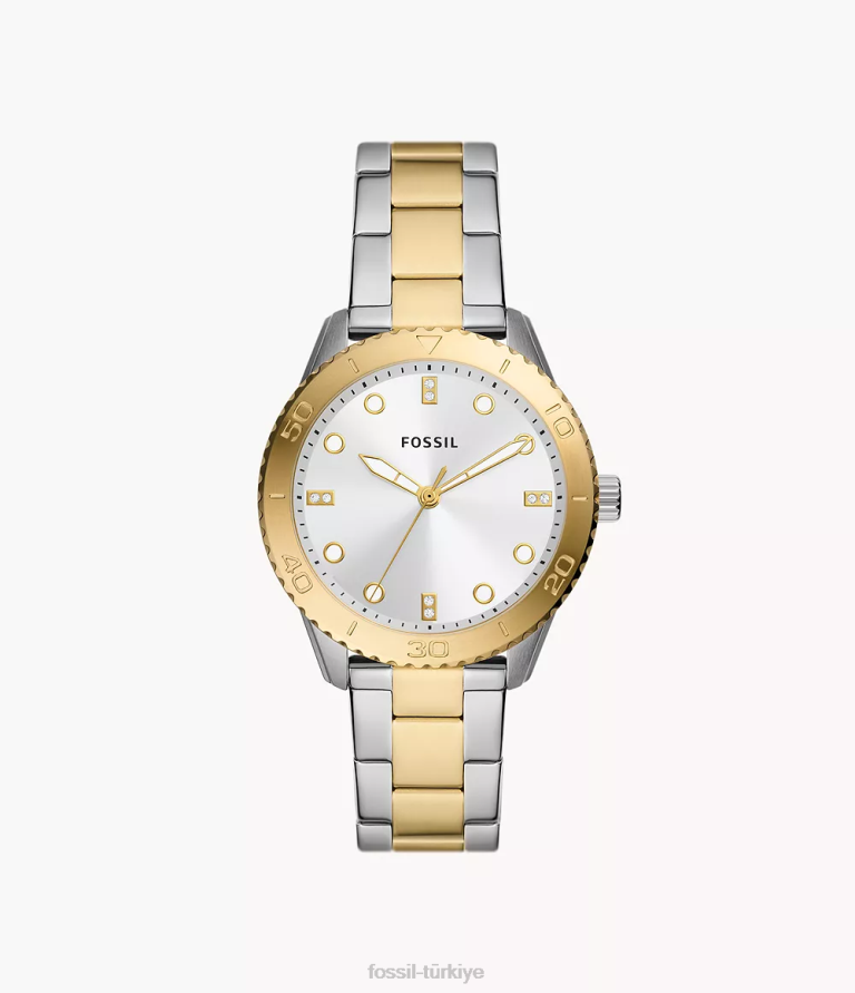 Fossil 6J04208 iki ton dayle üç ibreli paslanmaz çelik saat kol saati kadınlar