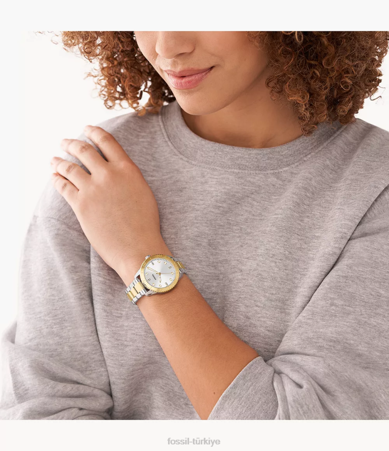 Fossil 6J04208 iki ton dayle üç ibreli paslanmaz çelik saat kol saati kadınlar