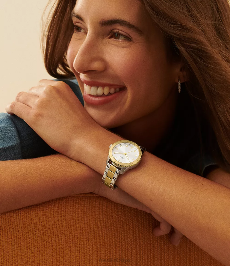 Fossil 6J04208 iki ton dayle üç ibreli paslanmaz çelik saat kol saati kadınlar