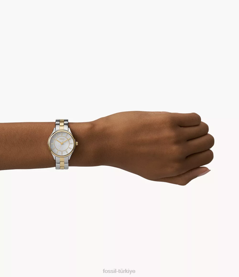 Fossil 6J04212 iki ton modern, sofistike üç ibreli paslanmaz çelik saat kol saati kadınlar