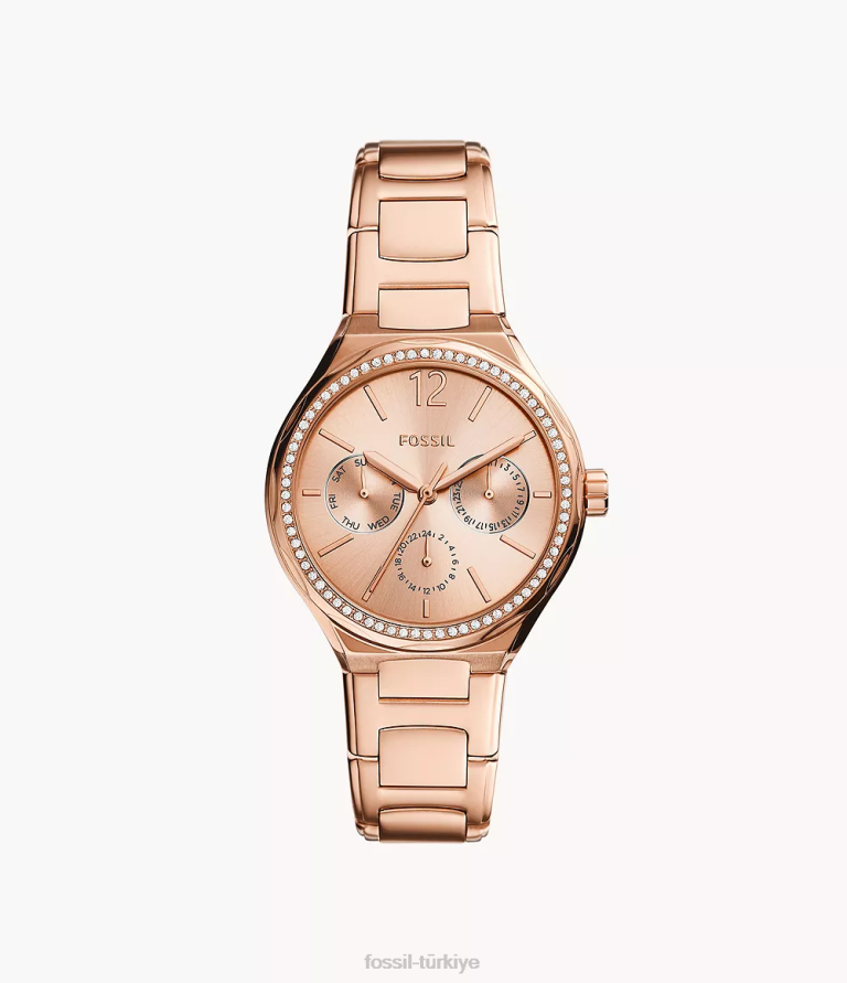 Fossil 6J04213 Altın gül Eevie çok fonksiyonlu paslanmaz çelik saat kol saati kadınlar