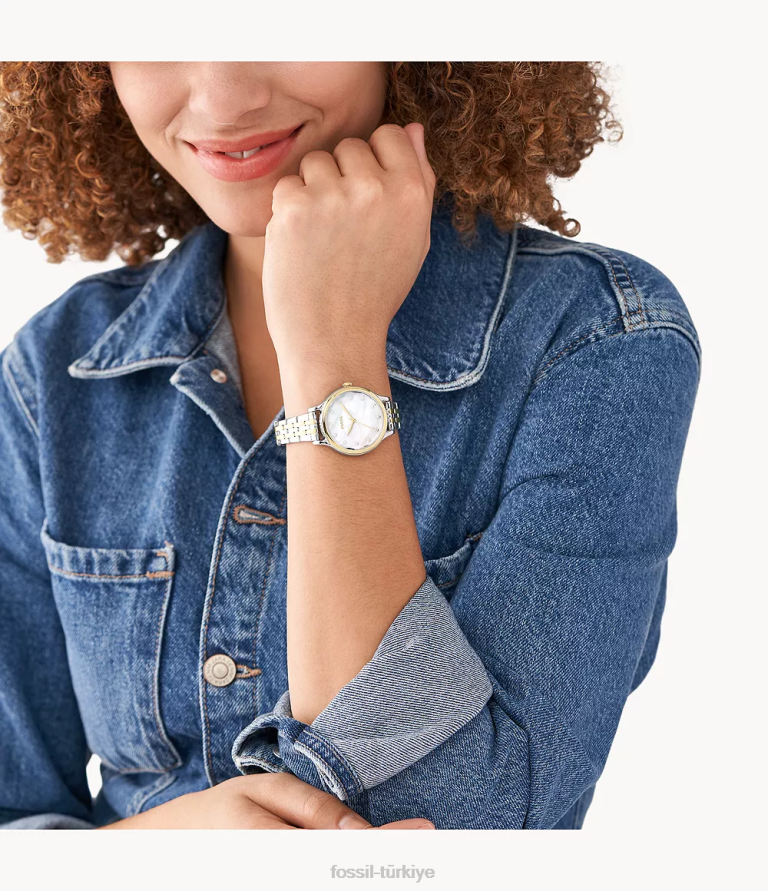 Fossil 6J04216 iki ton Laney üç ibreli paslanmaz çelik saat kol saati kadınlar