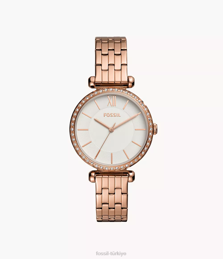 Fossil 6J04219 gül altın tonu Tillie üç ibreli paslanmaz çelik saat kol saati kadınlar