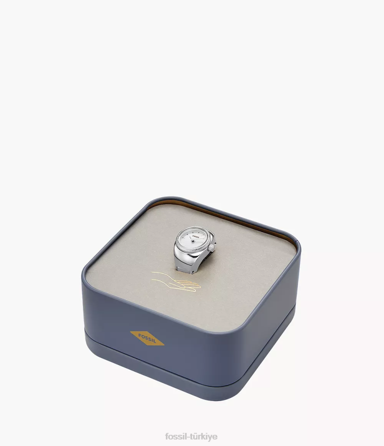 Fossil 6J0421 gümüş ton saat halkası iki ibreli paslanmaz çelik izle yüzüğü kadınlar