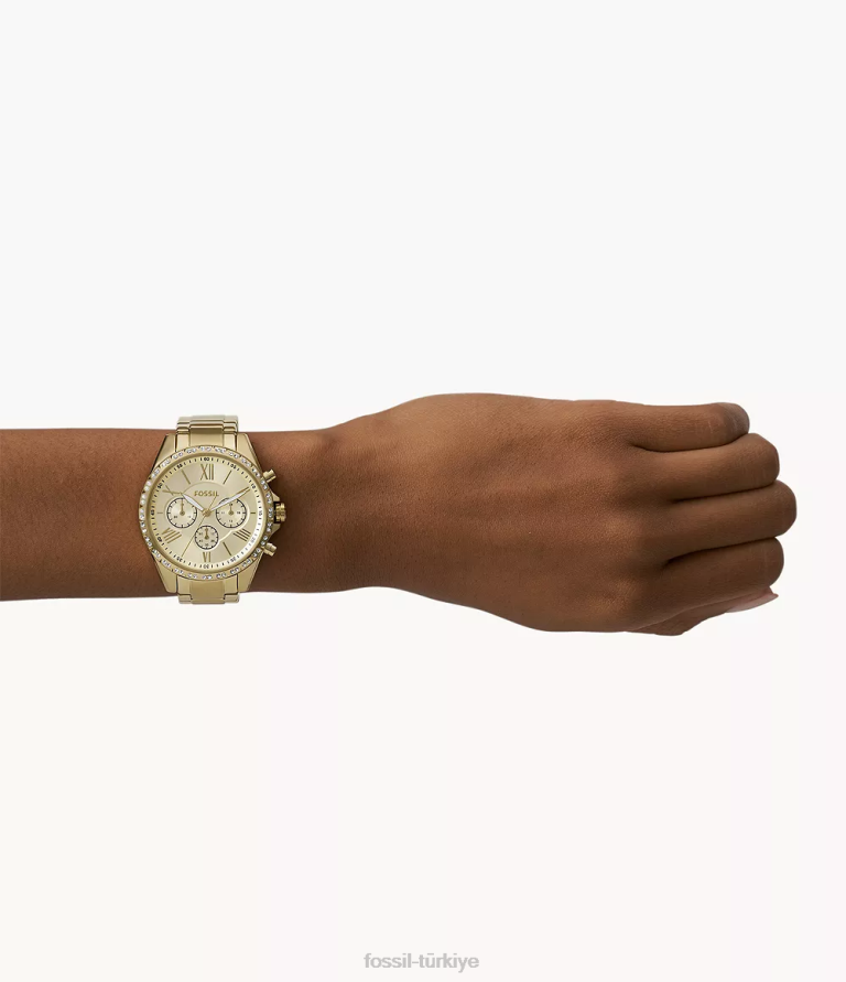 Fossil 6J04224 altın tonu modern kurye kronograf paslanmaz çelik saat kol saati kadınlar