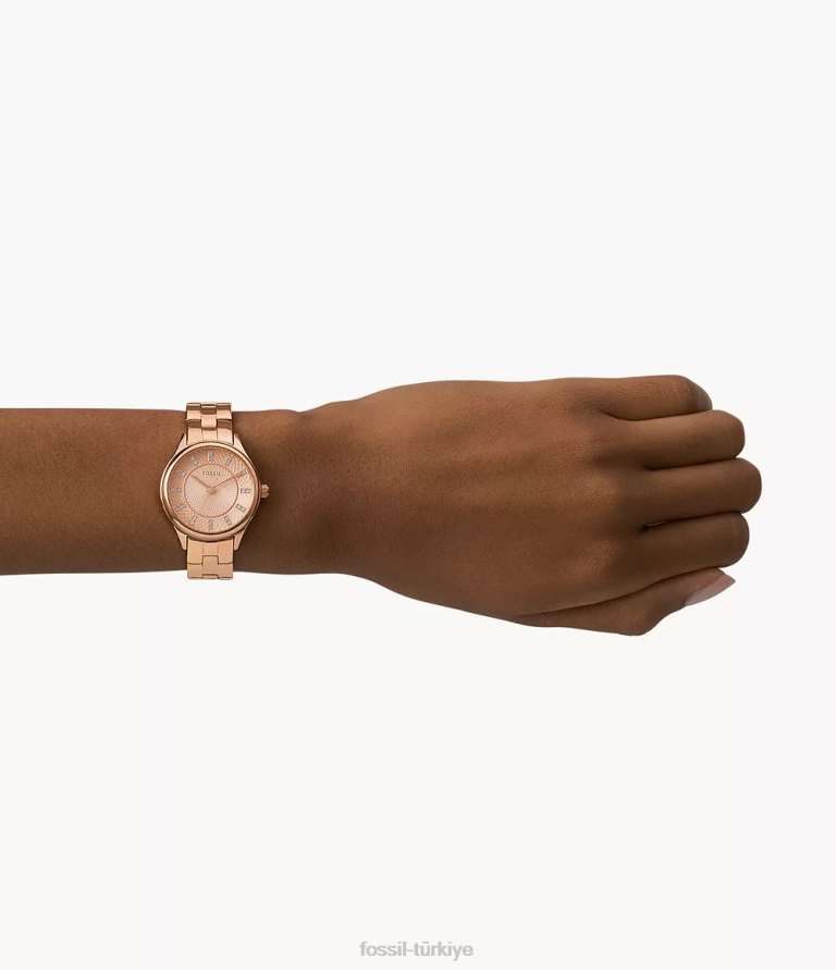 Fossil 6J04226 gül altın tonu modern, sofistike üç ibreli paslanmaz çelik saat kol saati kadınlar