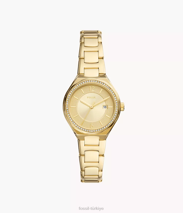 Fossil 6J04227 altın tonu Eevie üç ibreli paslanmaz çelik saat kol saati kadınlar