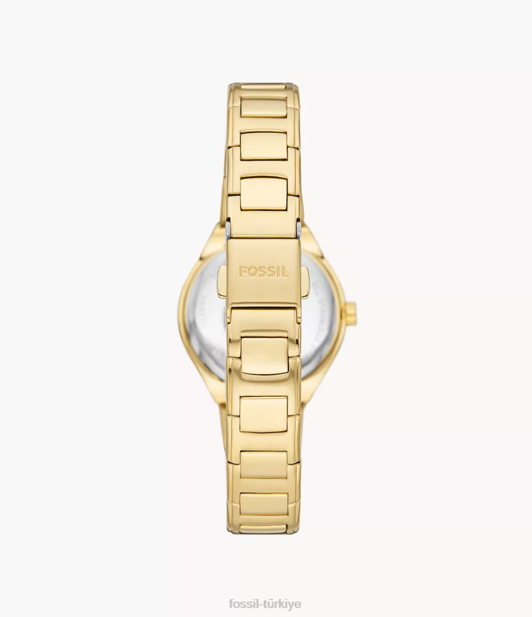 Fossil 6J04227 altın tonu Eevie üç ibreli paslanmaz çelik saat kol saati kadınlar