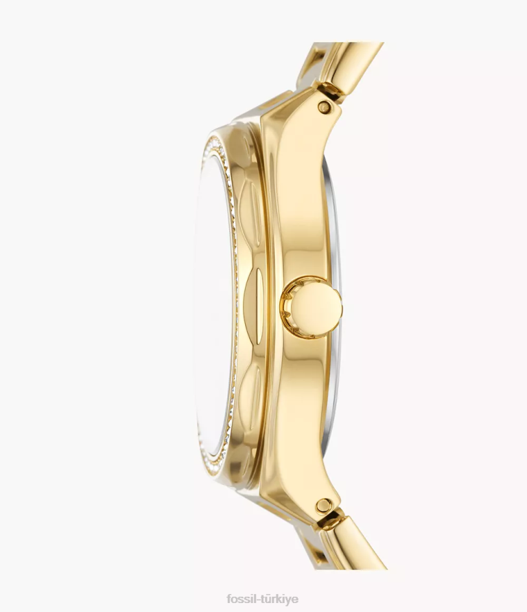 Fossil 6J04227 altın tonu Eevie üç ibreli paslanmaz çelik saat kol saati kadınlar