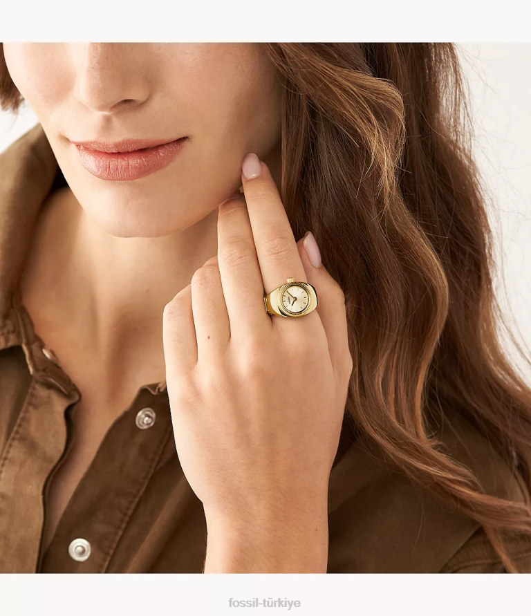 Fossil 6J0422 altın tonu saat halkası iki ibreli paslanmaz çelik kol saati kadınlar