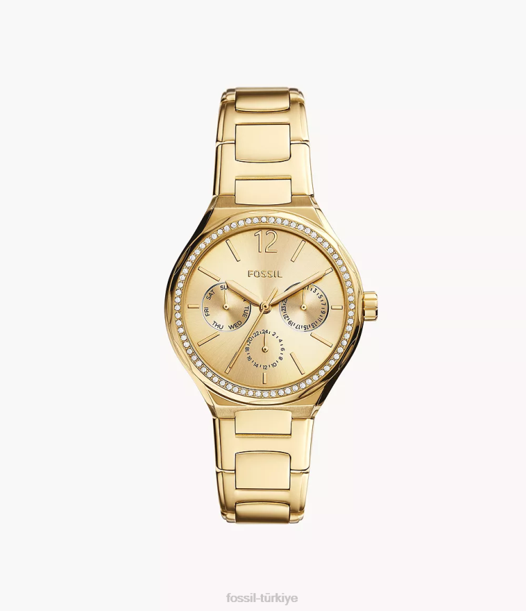 Fossil 6J04230 altın Eevie çok fonksiyonlu paslanmaz çelik saat kol saati kadınlar