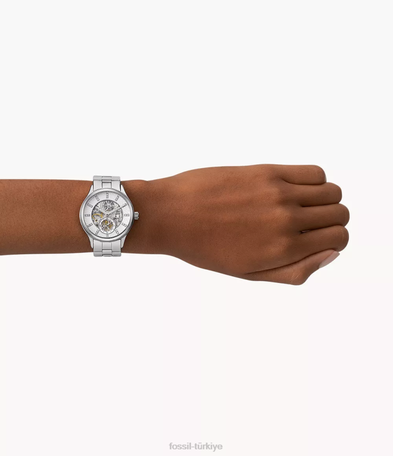 Fossil 6J04232 gümüş ton modern, sofistike otomatik paslanmaz çelik saat kol saati kadınlar