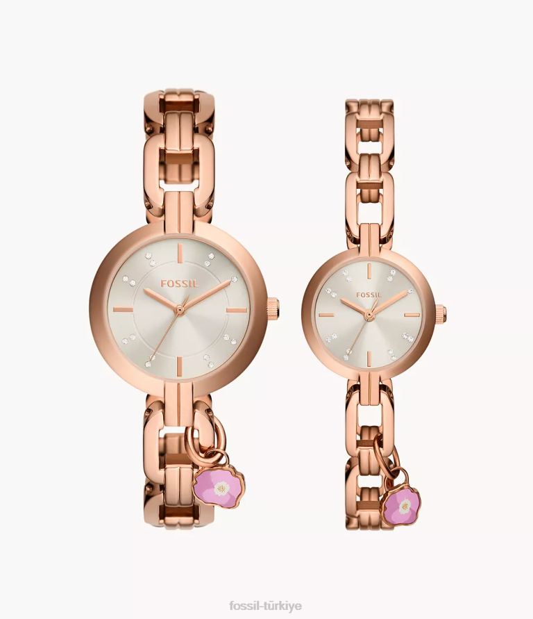 Fossil 6J04234 gül altın tonu Kerrigan üç ibreli paslanmaz çelik saat seti kol saati kadınlar