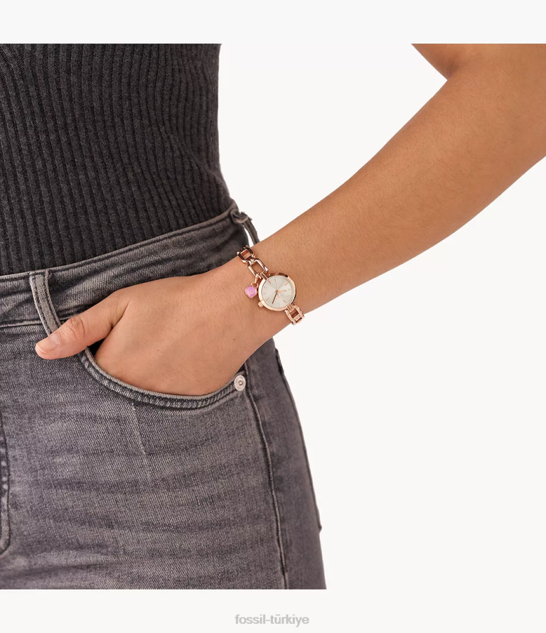 Fossil 6J04234 gül altın tonu Kerrigan üç ibreli paslanmaz çelik saat seti kol saati kadınlar