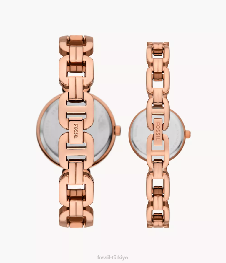 Fossil 6J04234 gül altın tonu Kerrigan üç ibreli paslanmaz çelik saat seti kol saati kadınlar