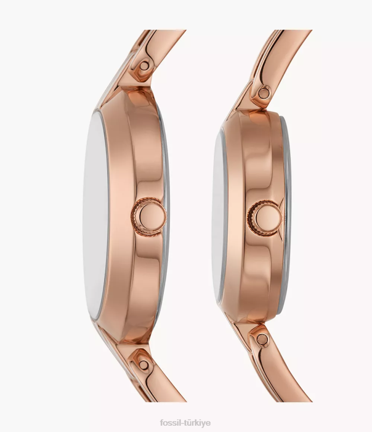 Fossil 6J04234 gül altın tonu Kerrigan üç ibreli paslanmaz çelik saat seti kol saati kadınlar