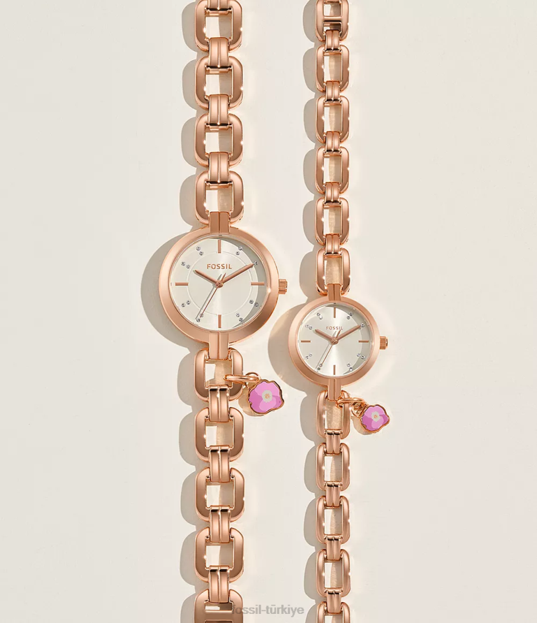 Fossil 6J04234 gül altın tonu Kerrigan üç ibreli paslanmaz çelik saat seti kol saati kadınlar
