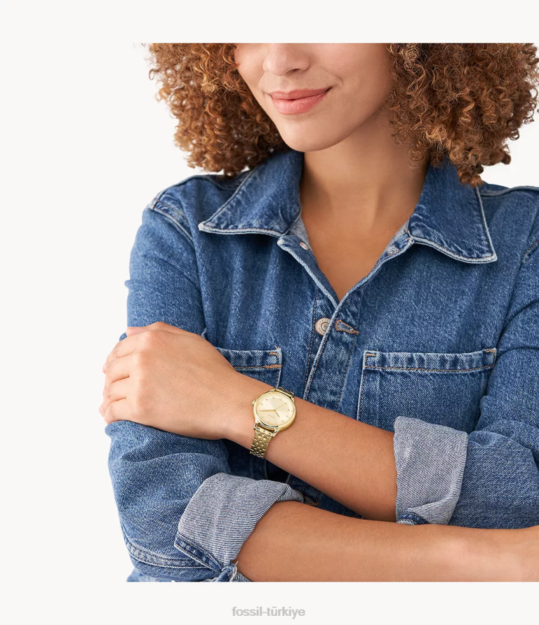 Fossil 6J04235 altın tonu Laney üç ibreli paslanmaz çelik saat kol saati kadınlar