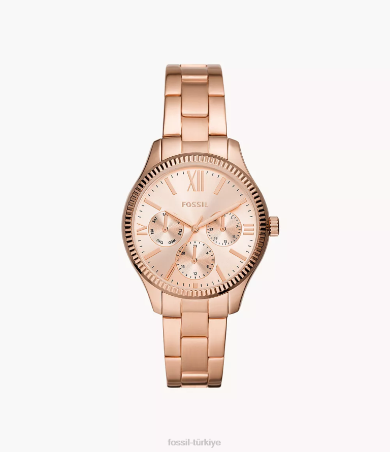 Fossil 6J04236 gül altın tonu çavdar çok fonksiyonlu paslanmaz çelik saat kol saati kadınlar