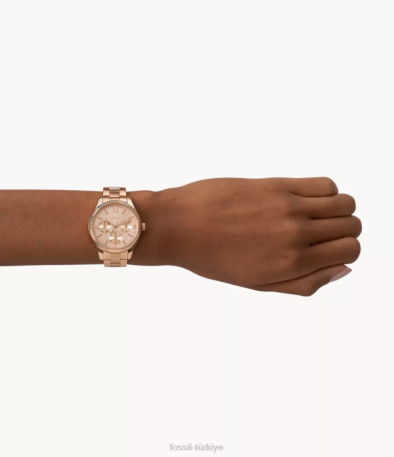 Fossil 6J04236 gül altın tonu çavdar çok fonksiyonlu paslanmaz çelik saat kol saati kadınlar