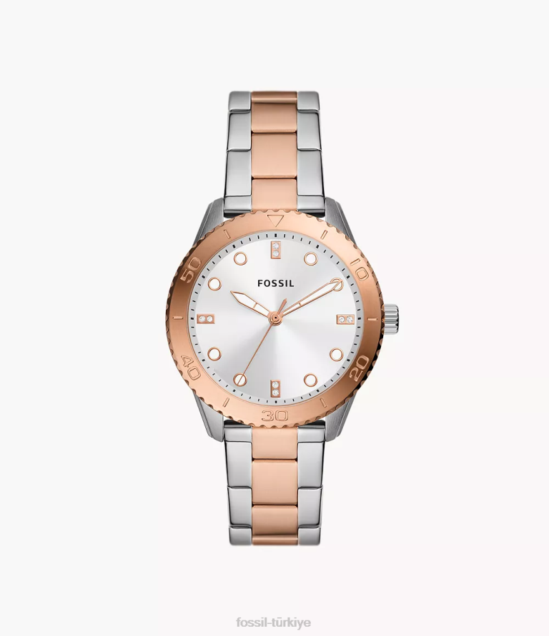 Fossil 6J04237 iki ton dayle üç ibreli paslanmaz çelik saat kol saati kadınlar