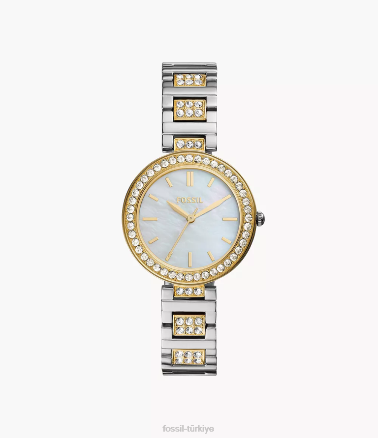 Fossil 6J04238 iki ton karli üç ibreli paslanmaz çelik saat kol saati kadınlar