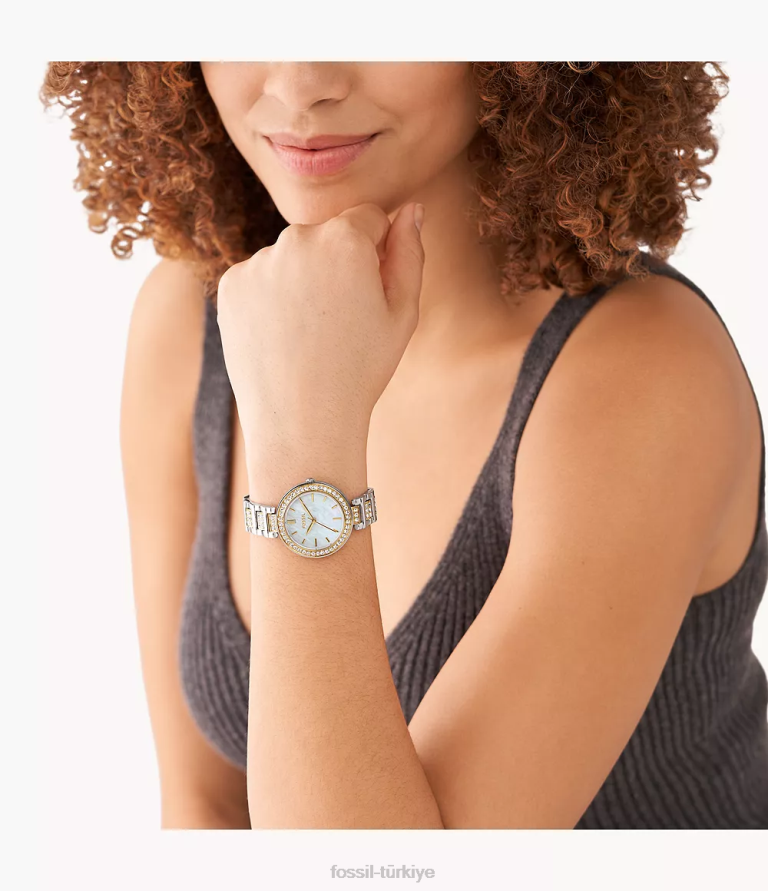 Fossil 6J04238 iki ton karli üç ibreli paslanmaz çelik saat kol saati kadınlar