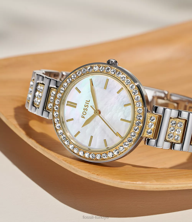 Fossil 6J04238 iki ton karli üç ibreli paslanmaz çelik saat kol saati kadınlar