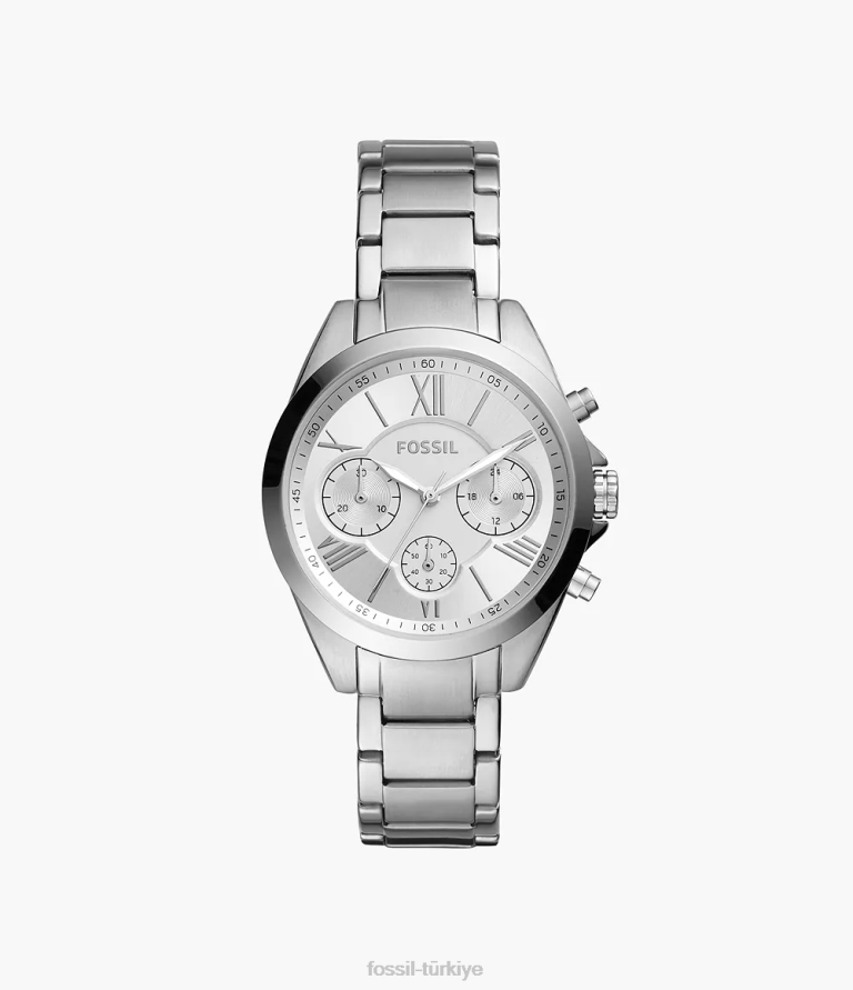 Fossil 6J04249 gümüş modern kurye orta boy kronograf paslanmaz çelik saat kol saati kadınlar
