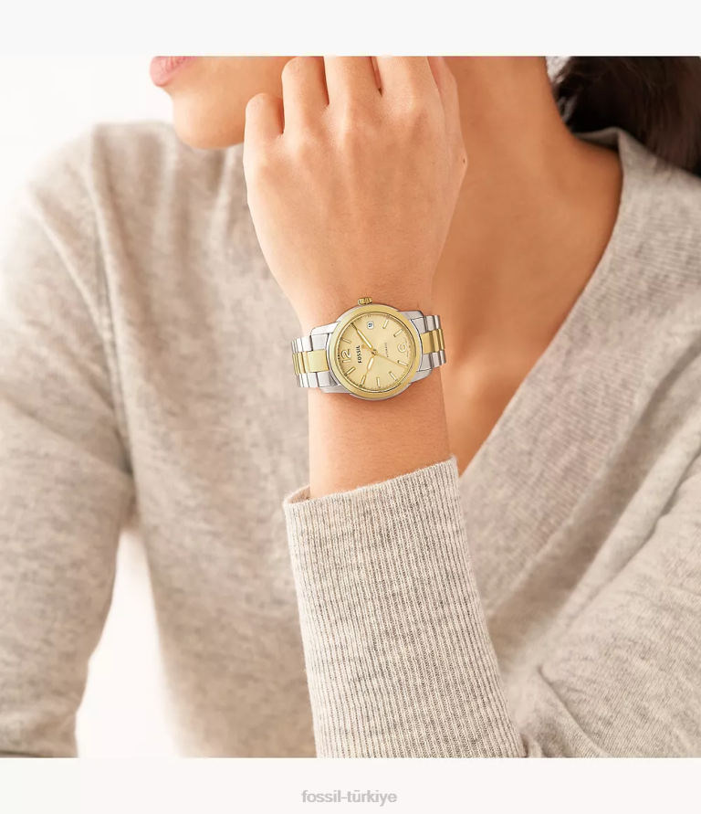 Fossil 6J0424 iki ton miras otomatik paslanmaz çelik saat kol saati kadınlar