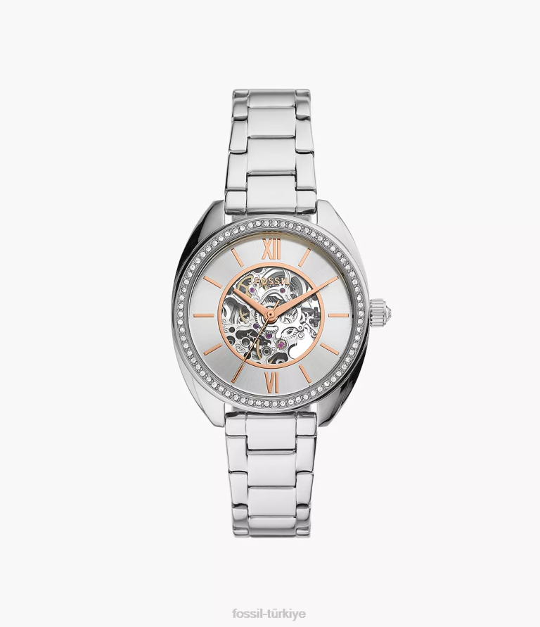Fossil 6J04252 gümüş ton vale otomatik paslanmaz çelik saat kol saati kadınlar