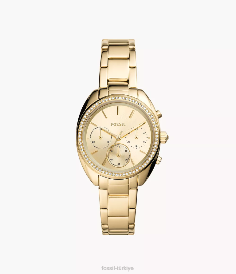 Fossil 6J04254 altın tonu vale kronograf paslanmaz çelik saat kol saati kadınlar
