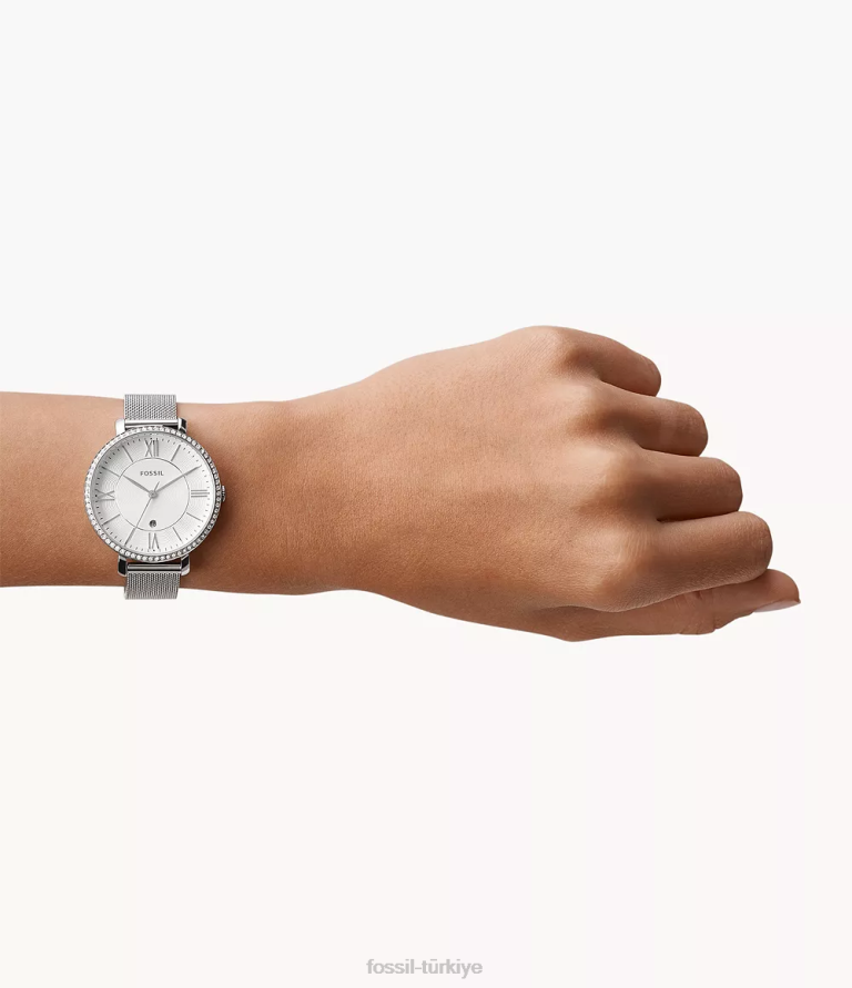 Fossil 6J0425 gümüş ton Jacqueline üç ibreli paslanmaz çelik saat kol saati kadınlar