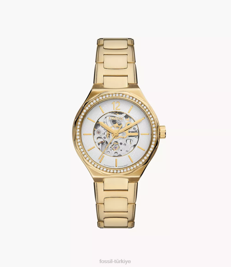 Fossil 6J04263 altın tonu eevie otomatik paslanmaz çelik saat kol saati kadınlar