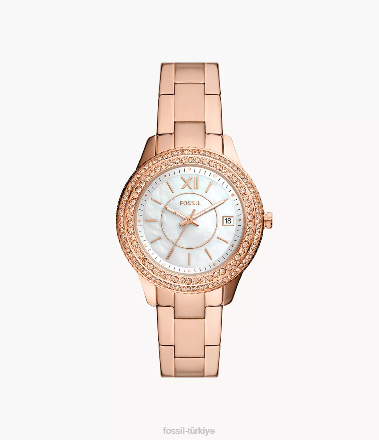 Fossil 6J0426 gül altın tonu Stella üç ibreli paslanmaz çelik saat kol saati kadınlar