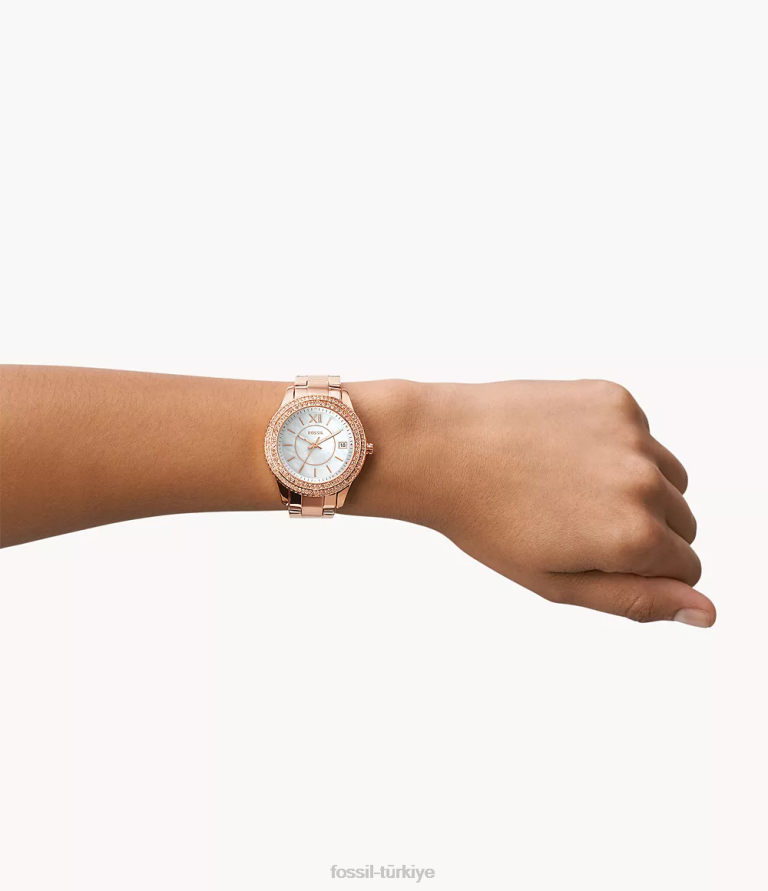 Fossil 6J0426 gül altın tonu Stella üç ibreli paslanmaz çelik saat kol saati kadınlar