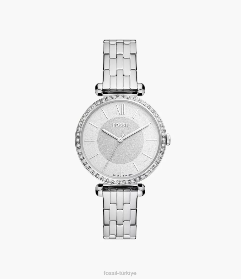 Fossil 6J04271 gümüş ton Tillie güneş enerjisiyle çalışan paslanmaz çelik saat kol saati kadınlar