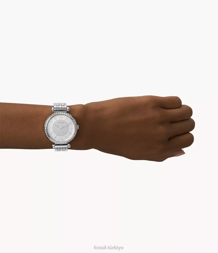 Fossil 6J04271 gümüş ton Tillie güneş enerjisiyle çalışan paslanmaz çelik saat kol saati kadınlar