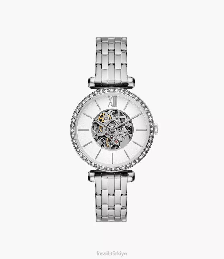 Fossil 6J04273 gümüş ton Tillie otomatik paslanmaz çelik saat kol saati kadınlar