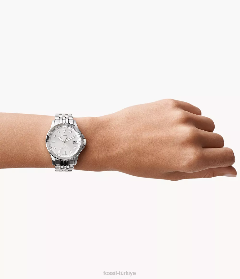 Fossil 6J0428 gümüş ton fb-01 üç ibreli tarih paslanmaz çelik saat kol saati kadınlar