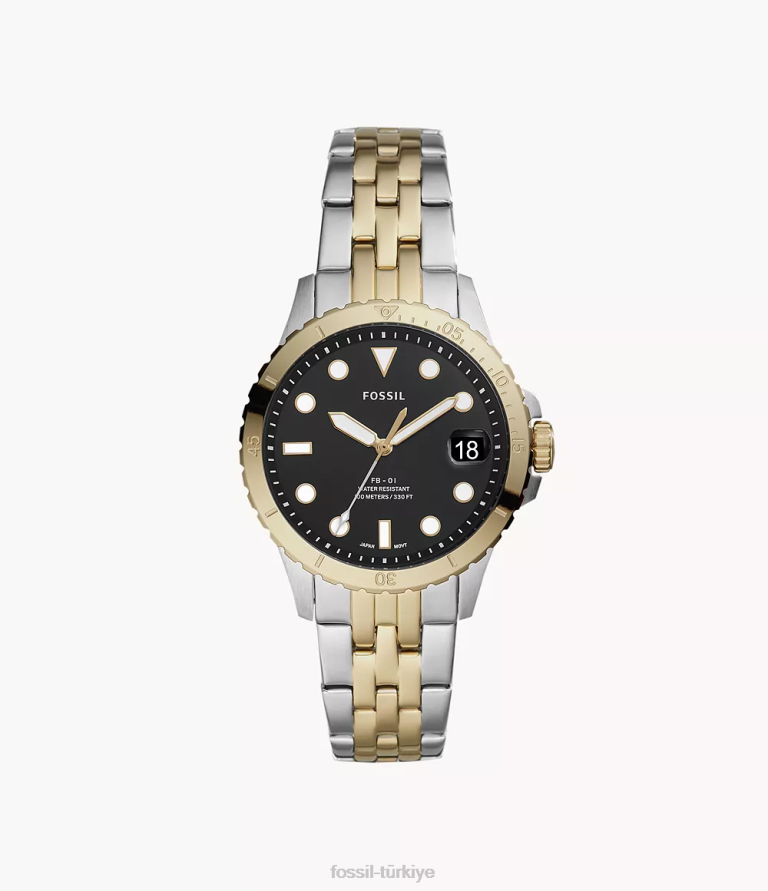 Fossil 6J0429 iki ton fb-01 üç ibreli tarih paslanmaz çelik saat kol saati kadınlar