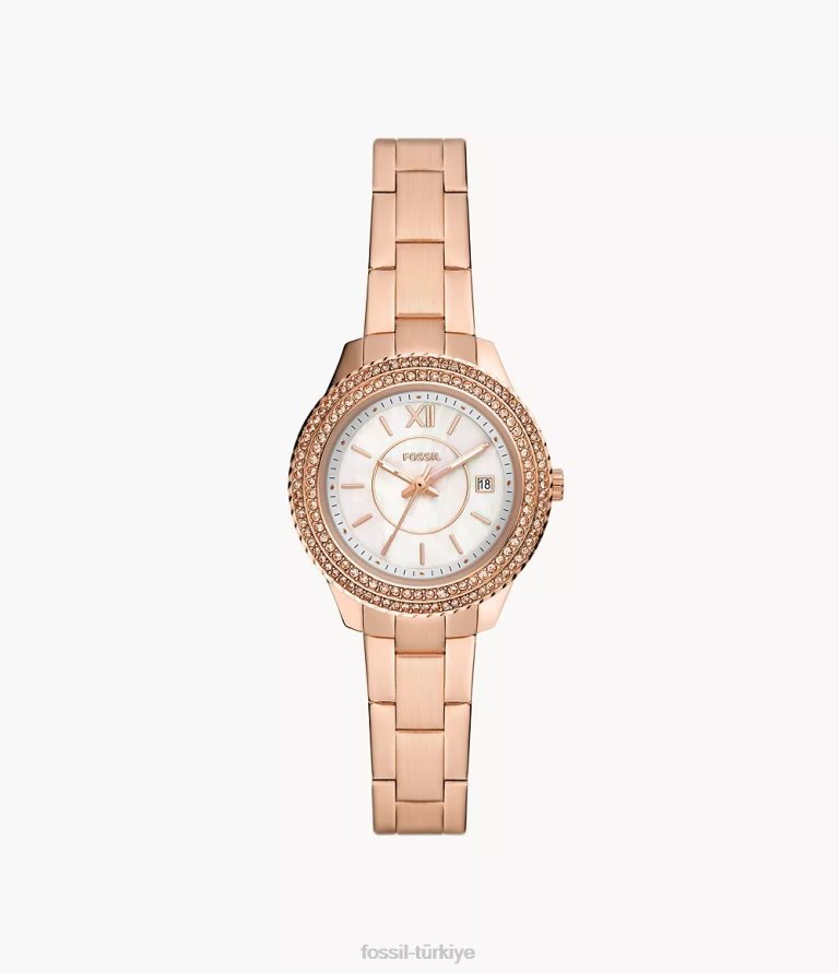 Fossil 6J0430 gül altın tonu Stella üç ibreli paslanmaz çelik saat kol saati kadınlar