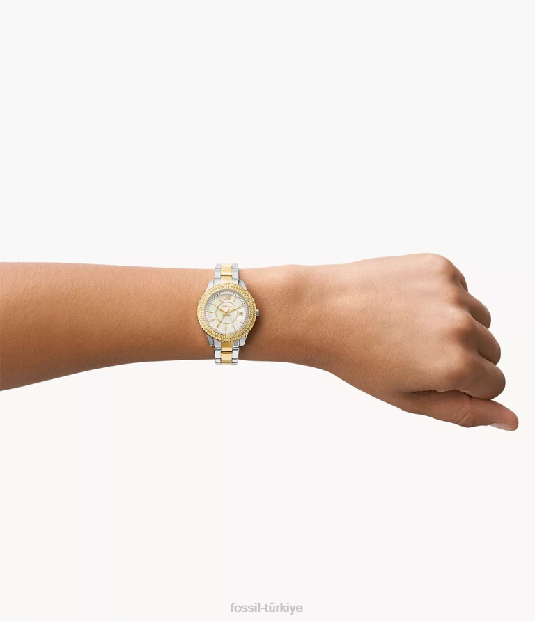 Fossil 6J0432 iki ton Stella üç ibreli paslanmaz çelik saat kol saati kadınlar