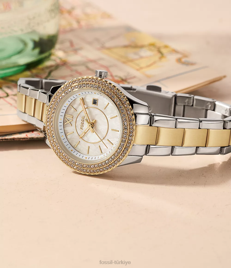 Fossil 6J0432 iki ton Stella üç ibreli paslanmaz çelik saat kol saati kadınlar