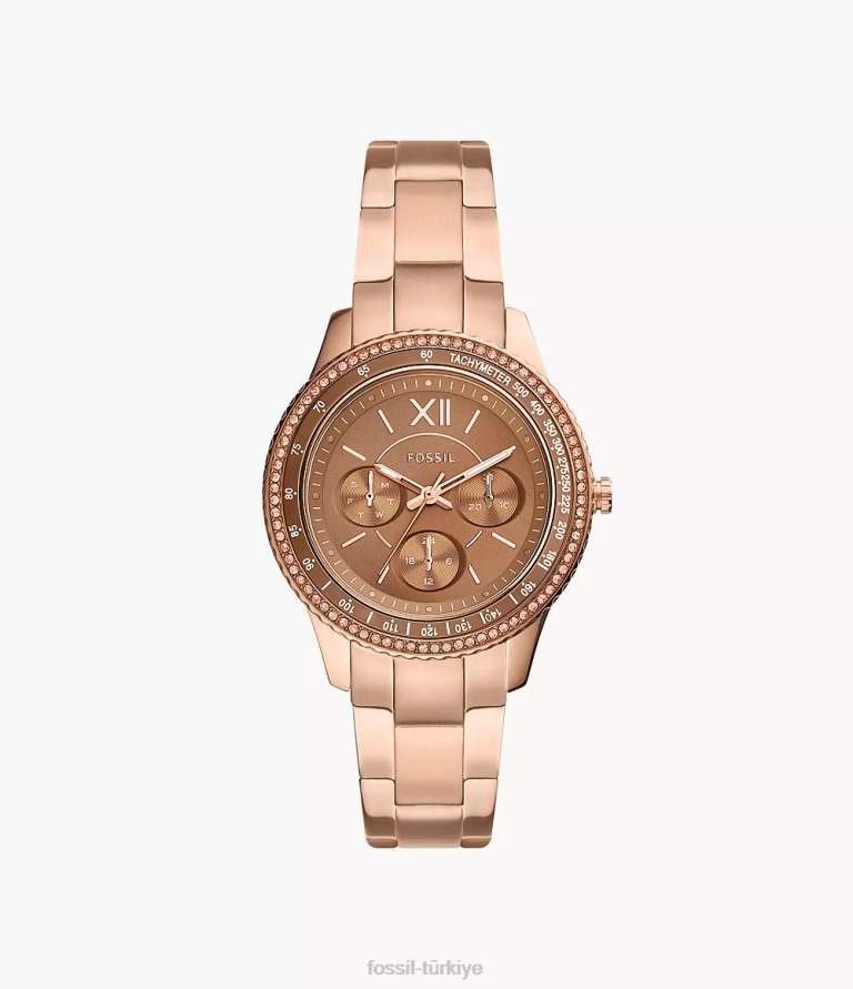 Fossil 6J0434 gül altın tonu Stella Sport çok fonksiyonlu paslanmaz çelik saat kol saati kadınlar